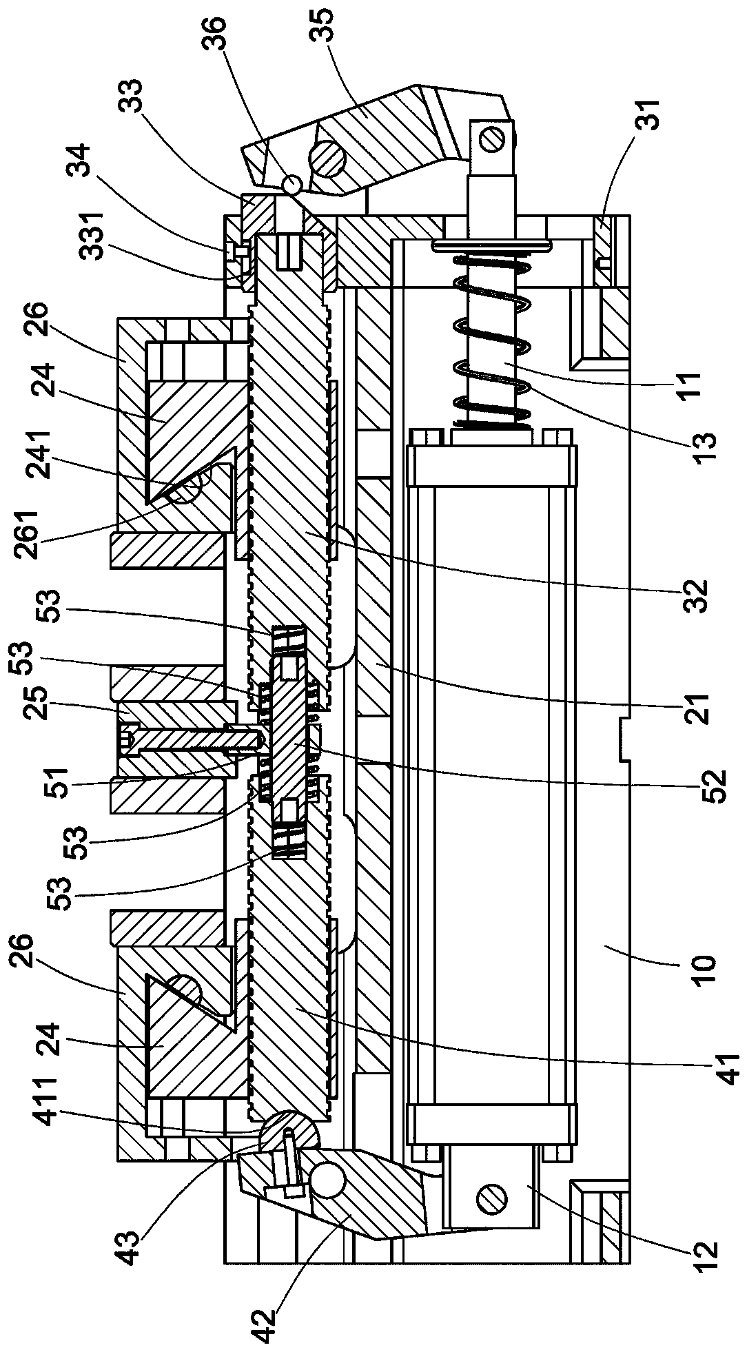 Floating-type air pressure angle-fixed double-clamp vise structure