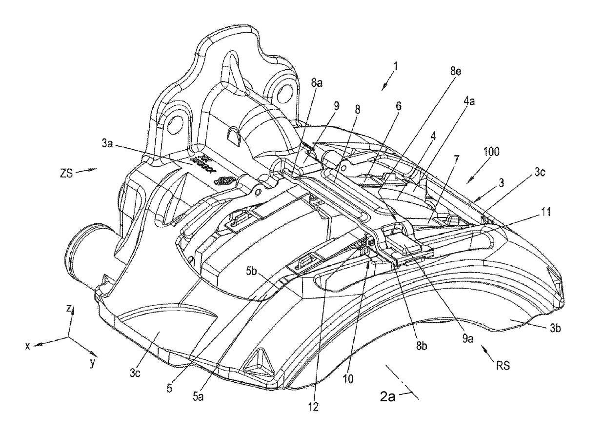 Disk Brake Having a Pad-Retaining Clip and a Securing Device, and Brake Pad Set