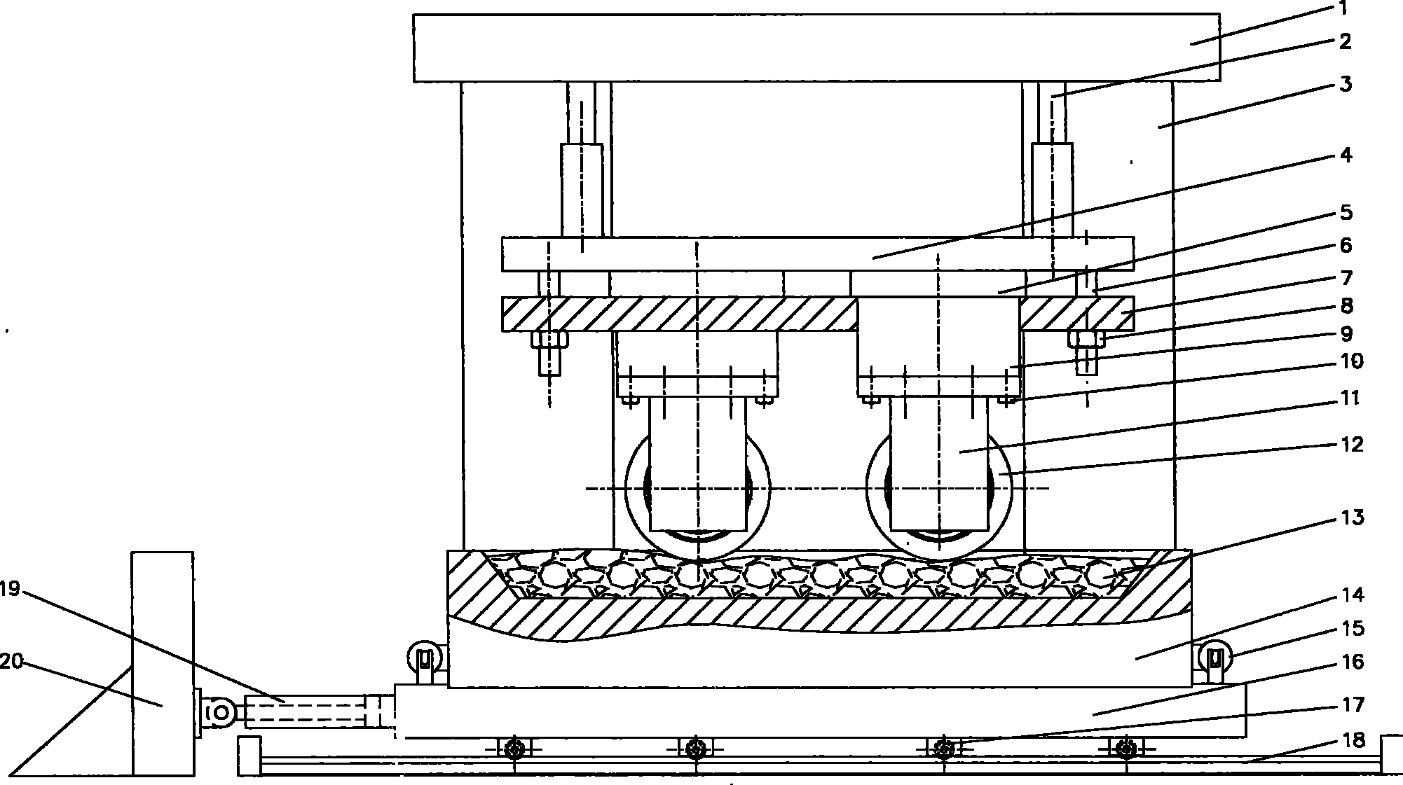 Adjustable multi-hob rock cutting fragmentation test means