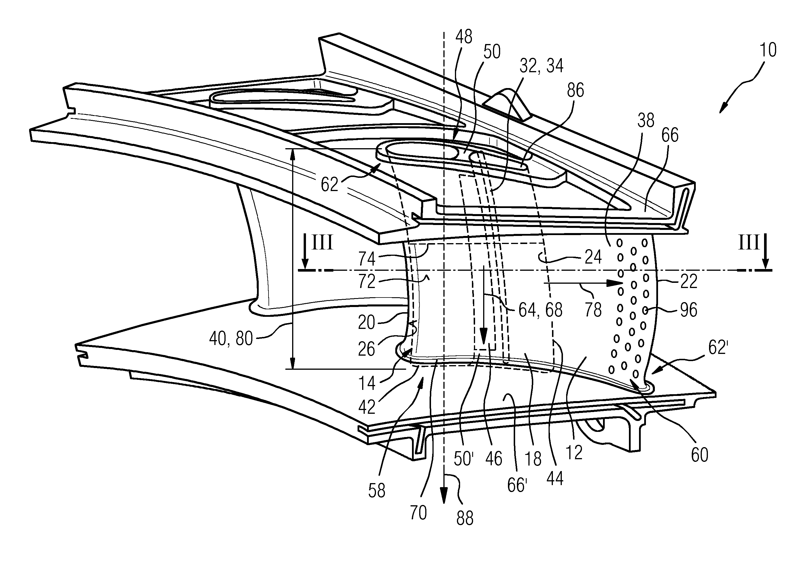 Impingement cooling of turbine blades or vanes