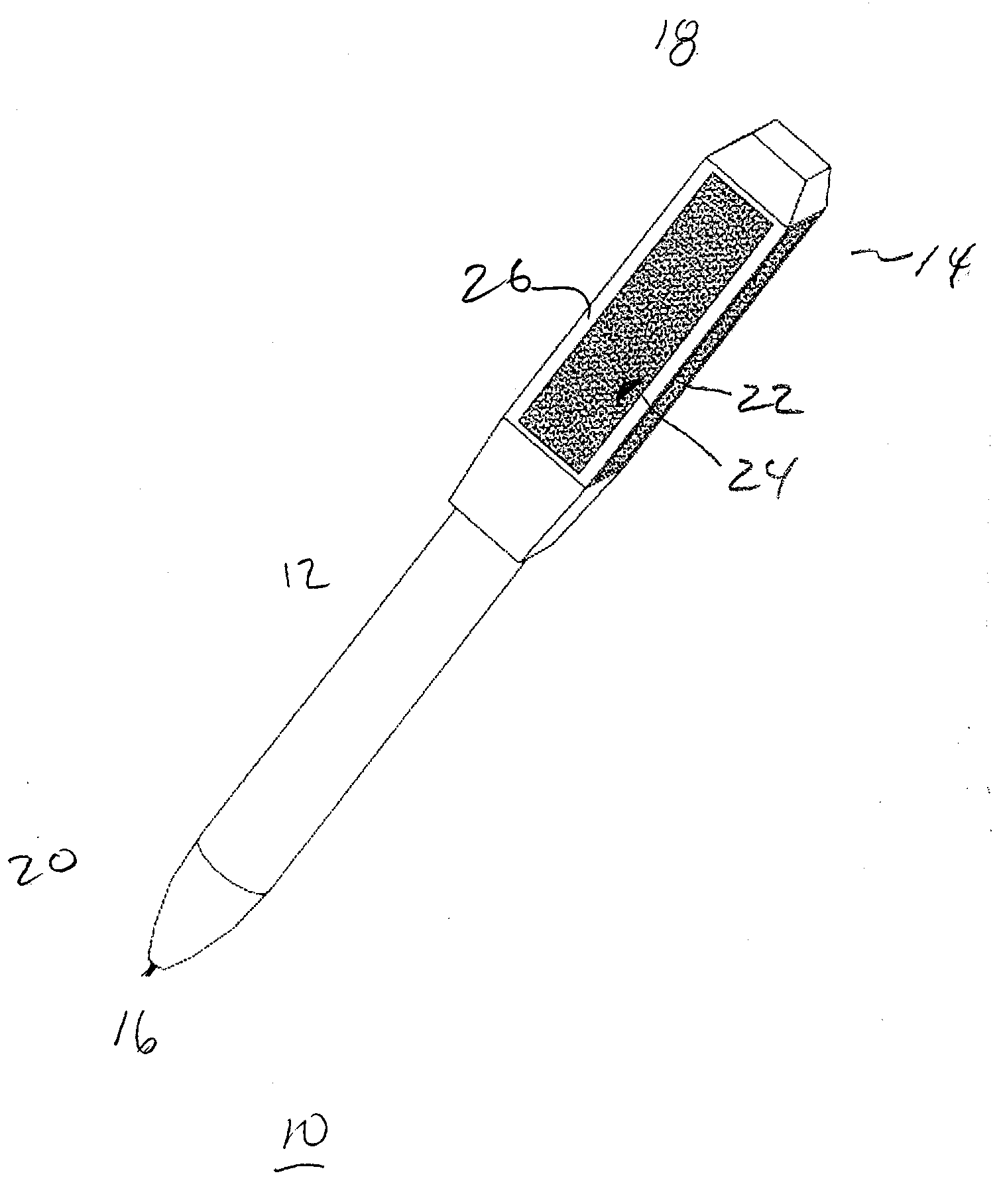 Writing instrument fitted with a filing sleeve, which acts as a plunging mechanism and has an abrasive surface to be used for nail filing