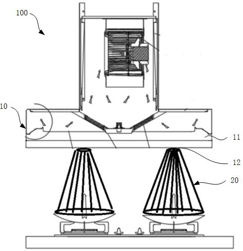 Smoke collecting hood assembly, range hood, light source smoke locking method and electronic equipment