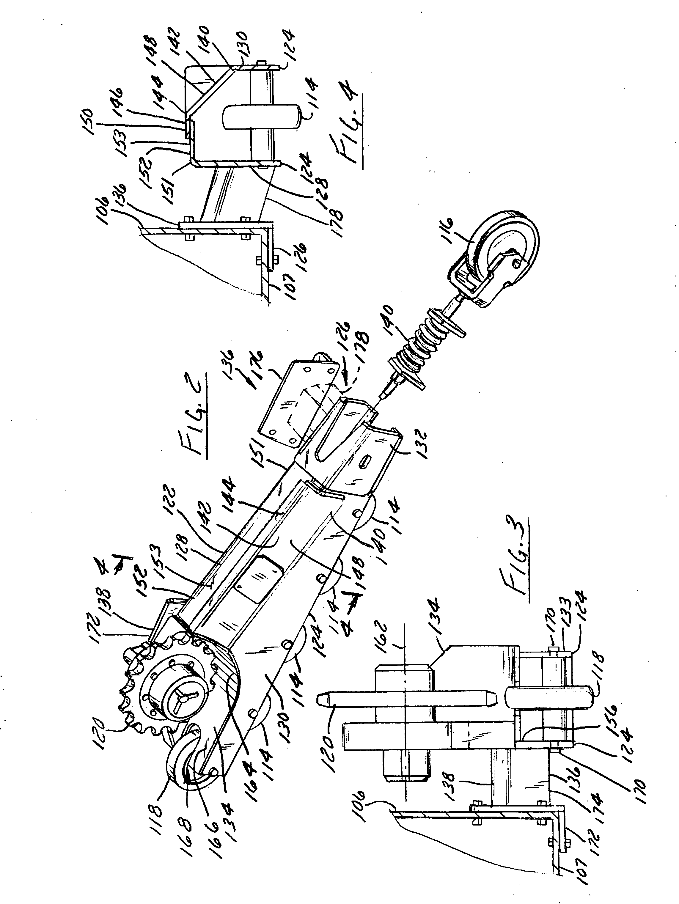 Tracked suspension beam assembly