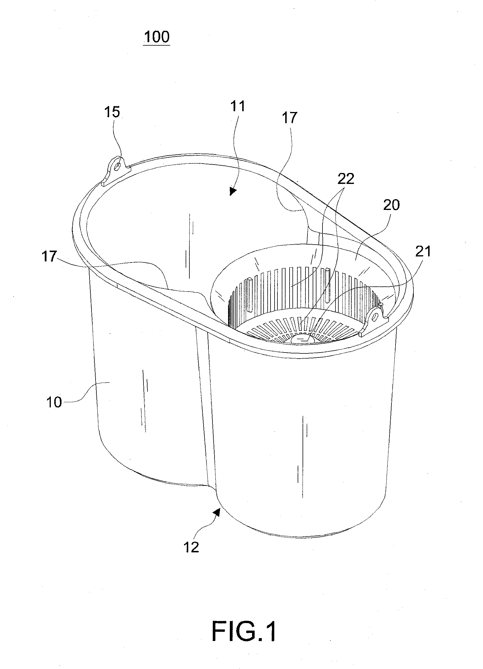 Free-of-bearing rotational positioning device for a dewatering basket of a non-treading type wringer bucket