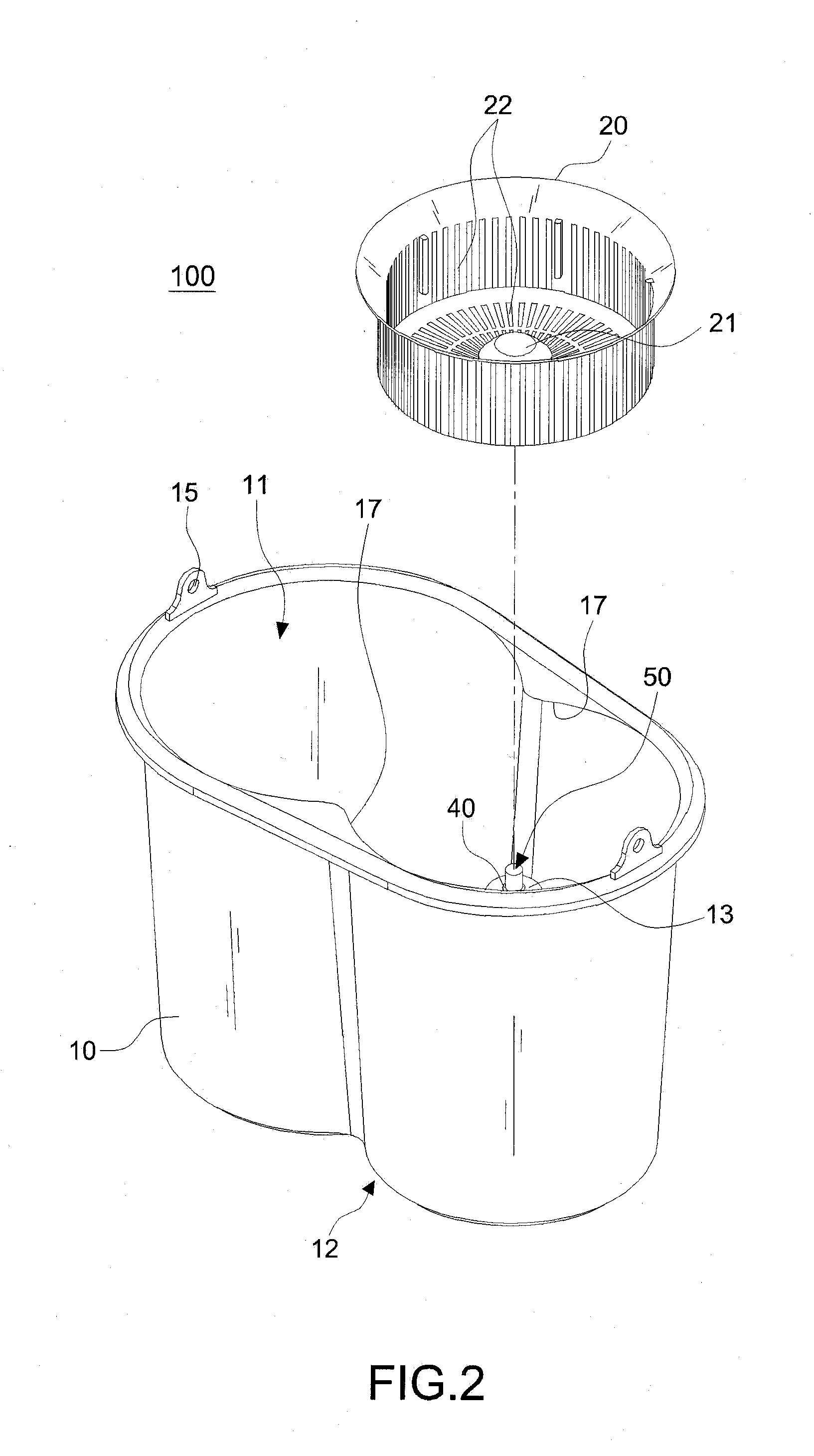 Free-of-bearing rotational positioning device for a dewatering basket of a non-treading type wringer bucket