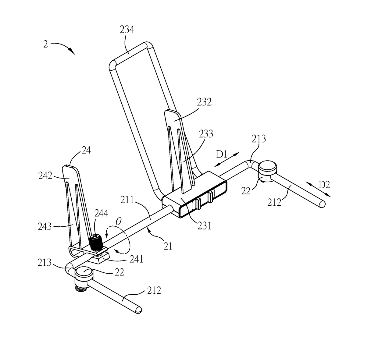 Adjustable support for multi-axis and host device