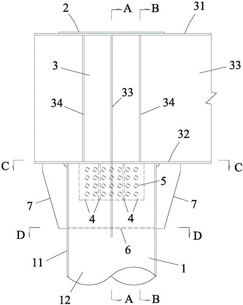 Pier and beam transitional connecting structure