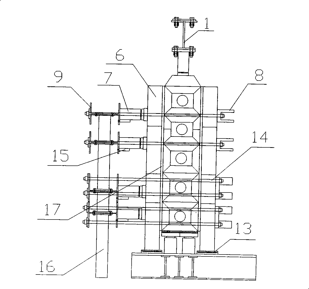 Self-balancing type true three-dimensional loading model testing bench frame with sliding wall