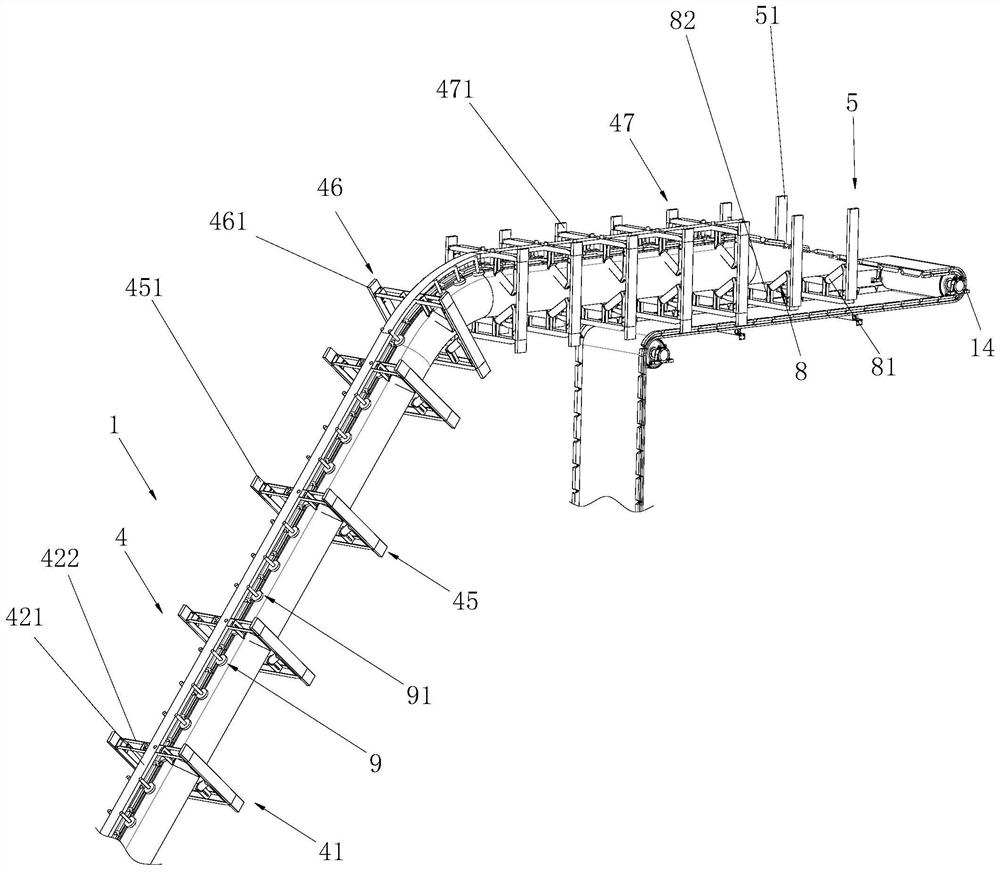 Super-large-inclination-angle material lifting conveying equipment