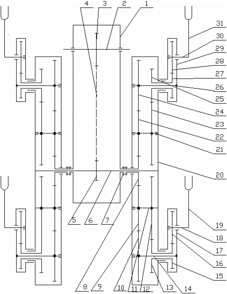 Double-planet carrier planetary gear train pot seedling transplanting mechanism