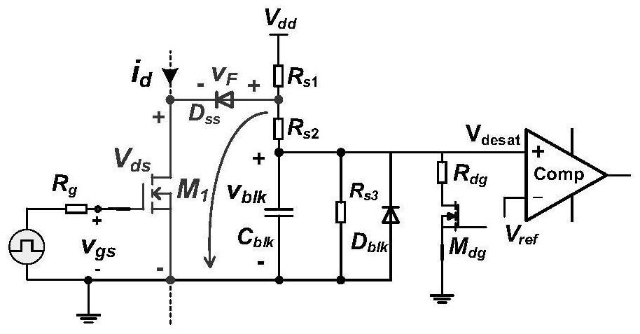 Desaturation protection improved circuit suitable for SiC MOSFET, design method and application