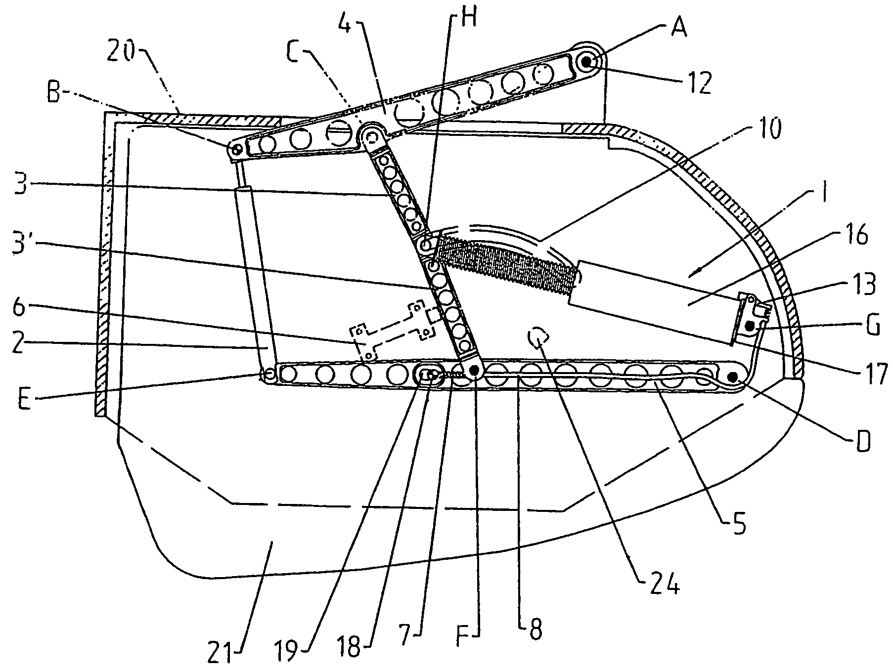 Suspension device for lowerable luggage compartments