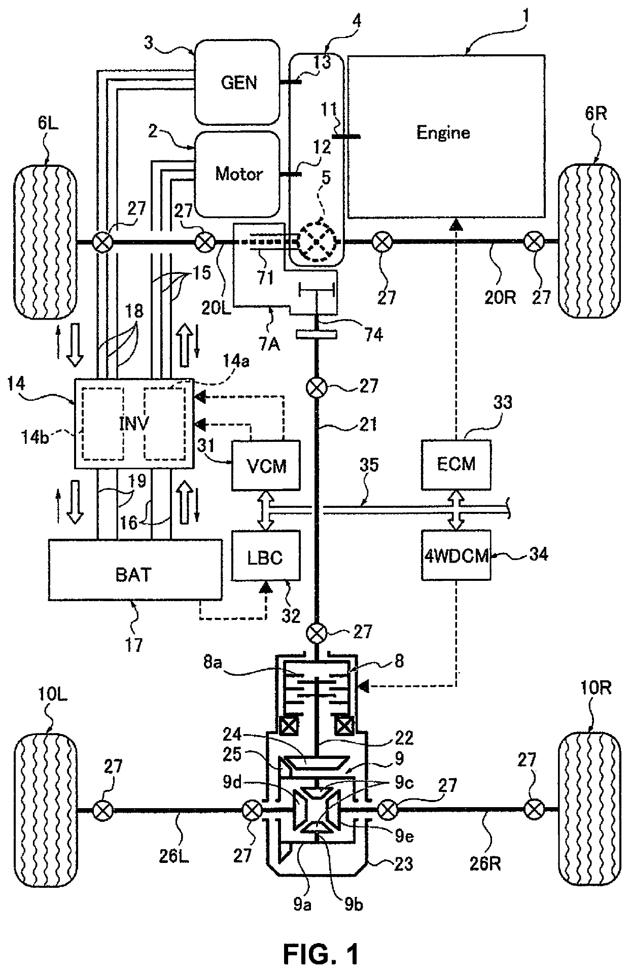 Power transmission device for four wheel drive vehicle