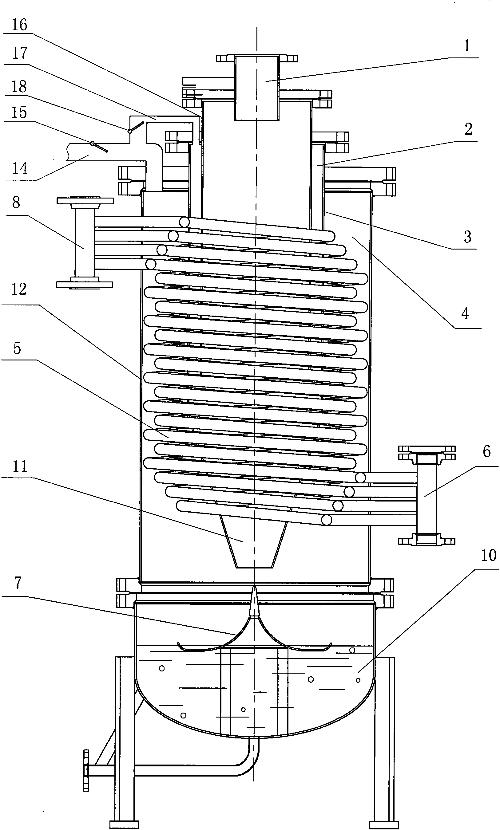 Fume impact water-spinning LNG heating and gasifying device