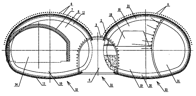 Method for constructing double-arch tunnel by rebuilding and expanding existing single-hole tunnel