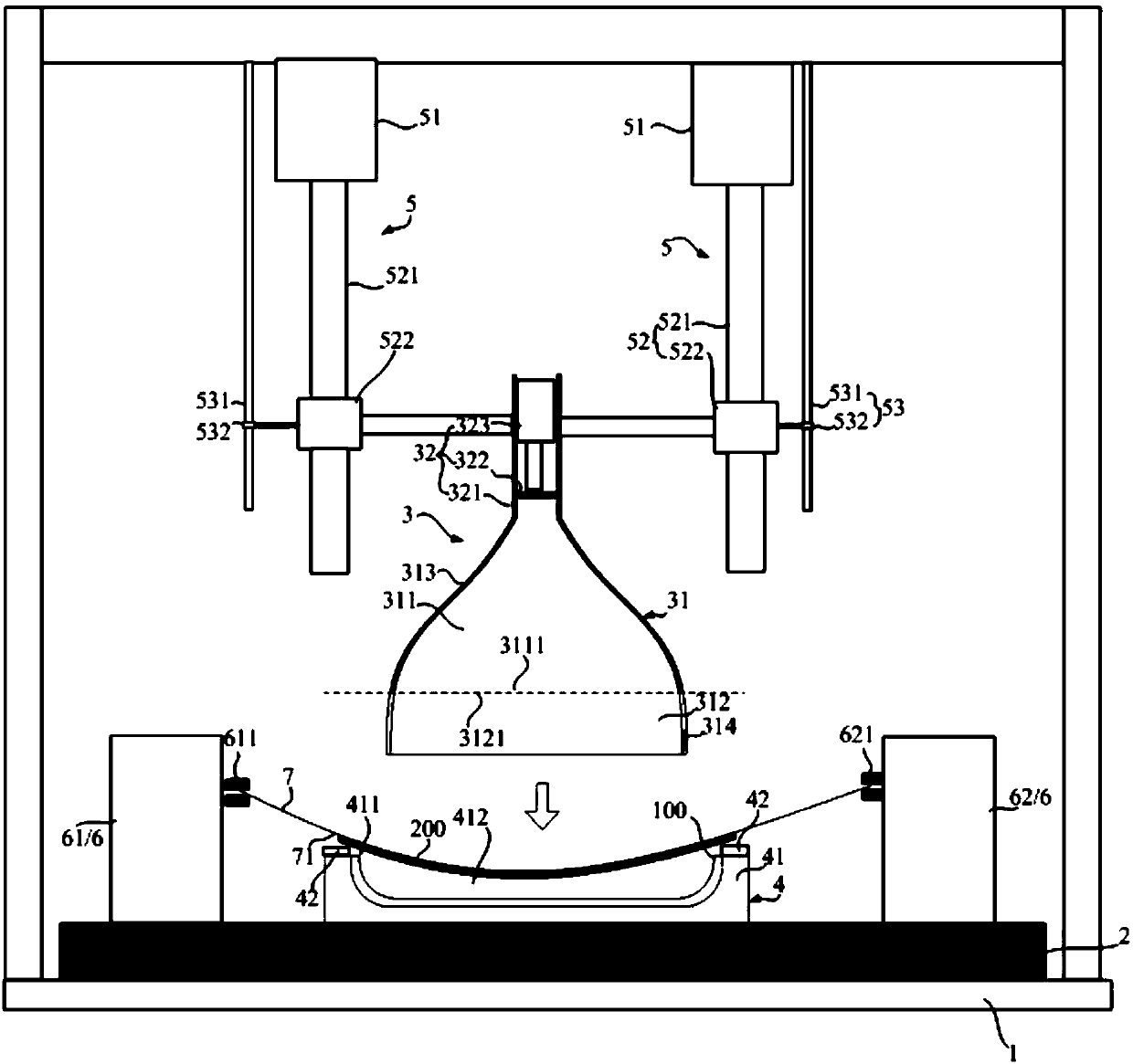 Curved surface laminating jig and laminating equipment