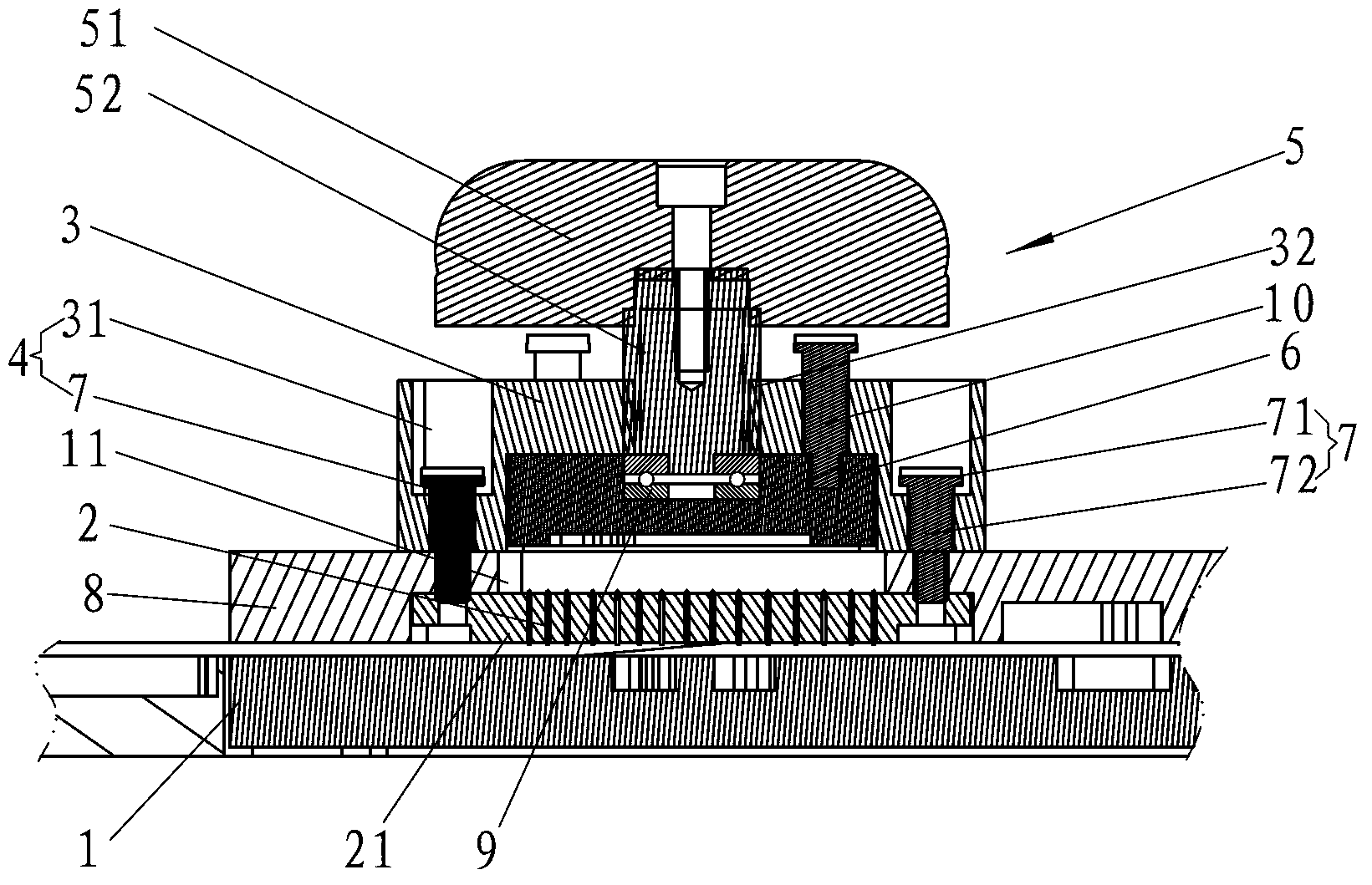 Rotating and buckling type electronic chip detection jig