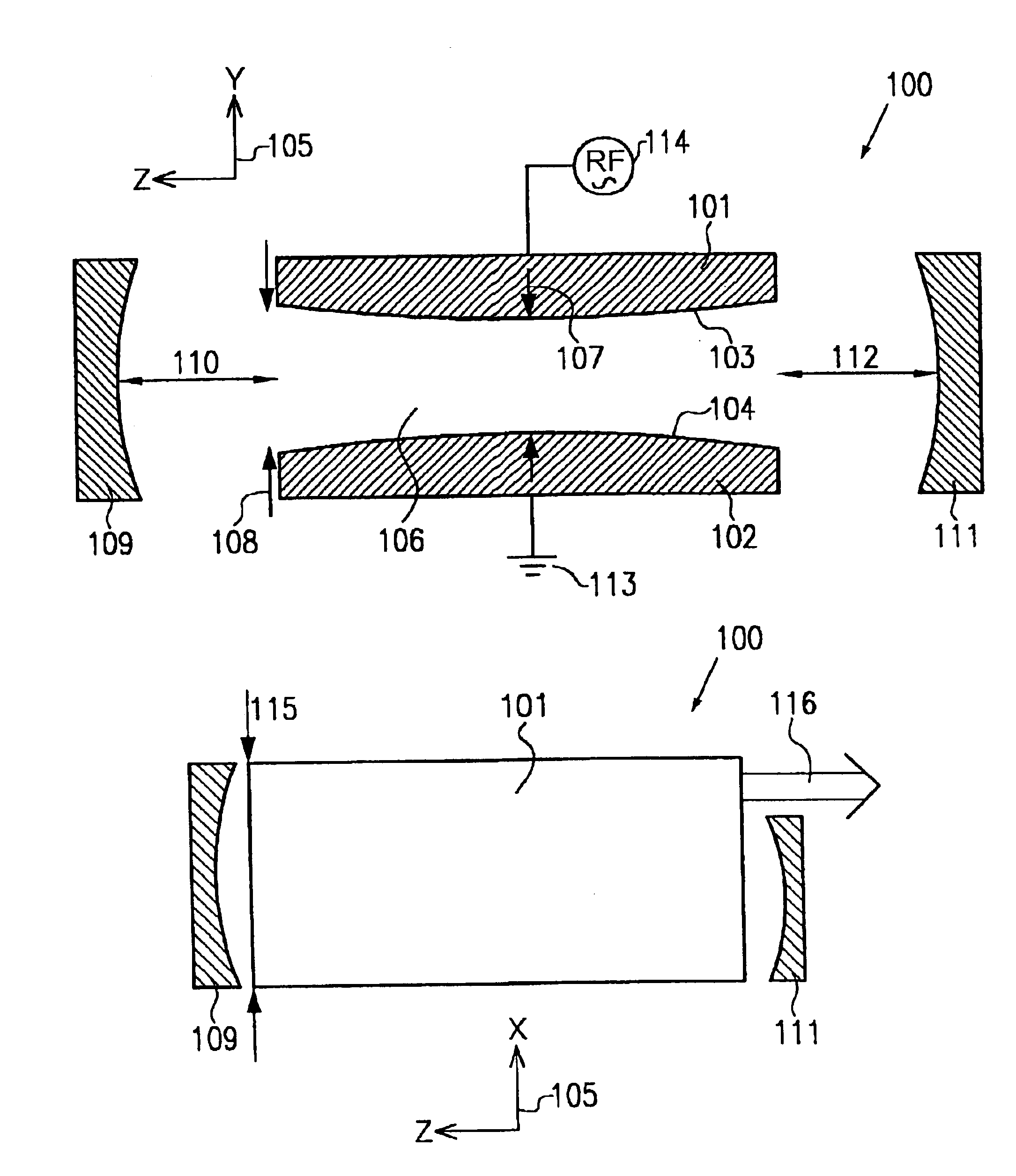 High power slab type gas laser