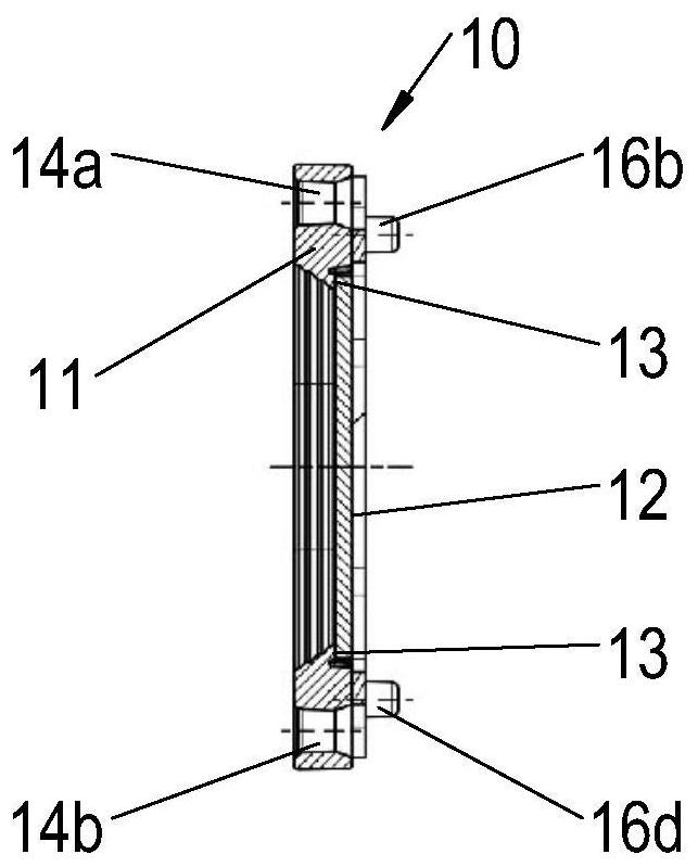 Insertion element with adhesive ring, assembly, lens interface, camera, and manufacturing method