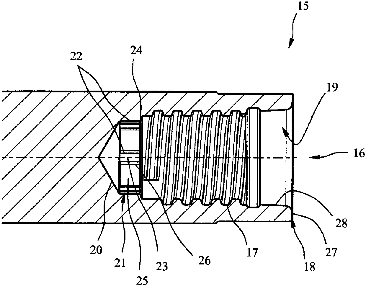 Screwing tool and tool holder comprising a subdivided support section