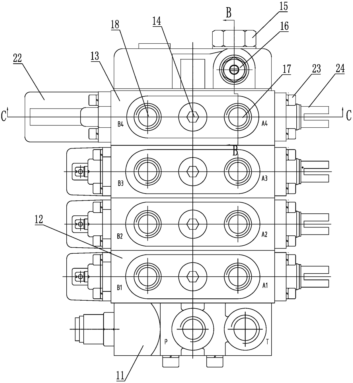 Multi-way valve for tractor and integrated with auto-skip distributor function