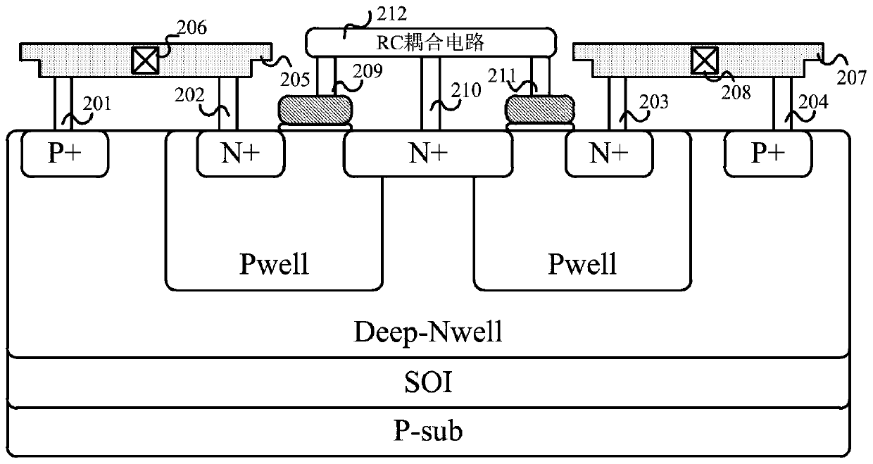 RC coupling triggering bidirectional transient voltage suppressor based on SOI process