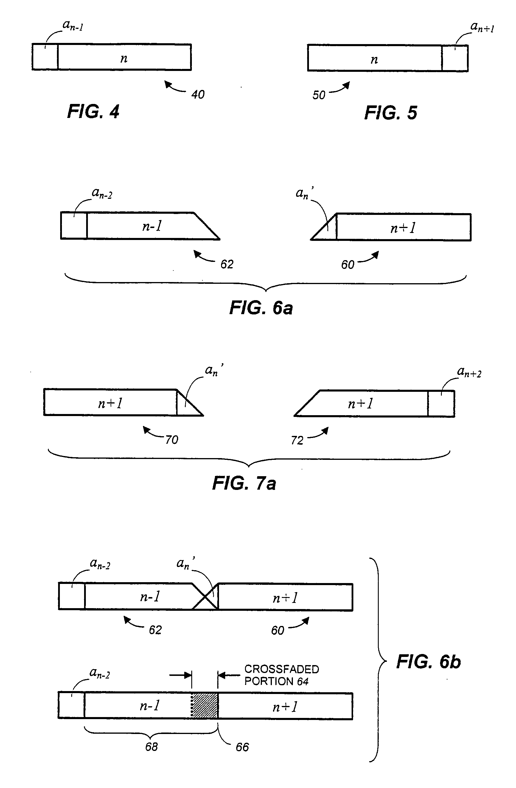 Frame-based audio transmission/storage with overlap to facilitate smooth crossfading