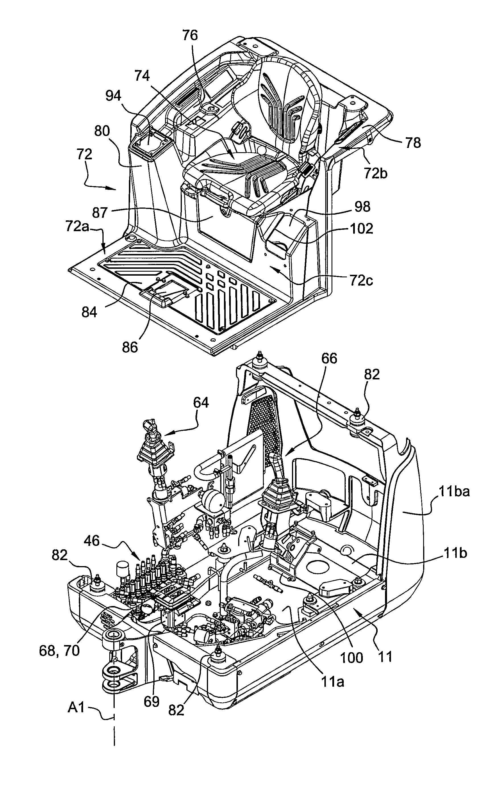 Excavator and process for assembling or dissassembling such excavator