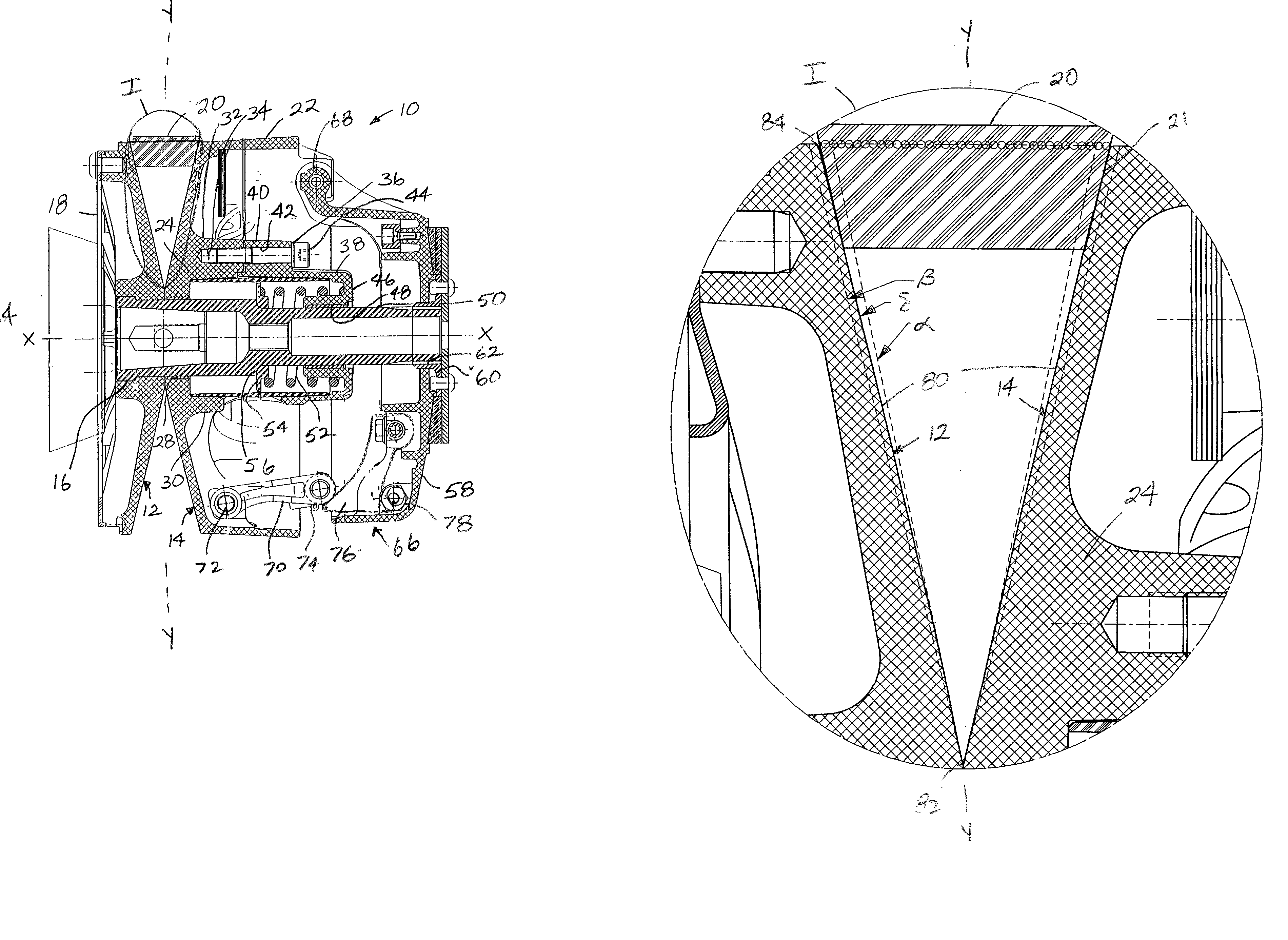 Pulley having progressively variable sheave angle