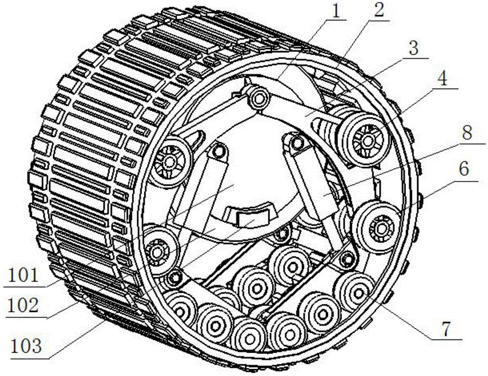 Crawler wheel capable of realizing interconversion between wheel type state and crawler type state