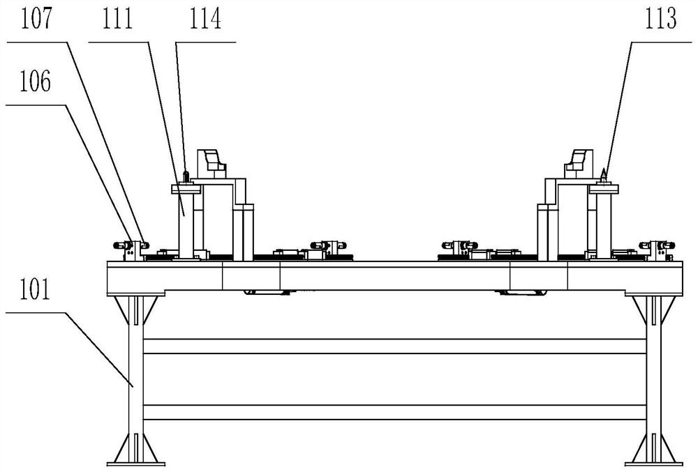 Automatic calibration, centering and bush press-fitting device for automobile torsion beam