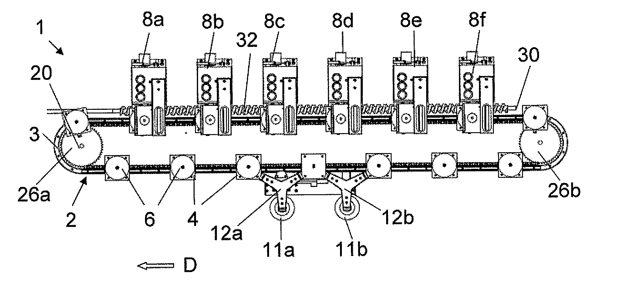 Device for treatment of articles comprising overlapping driving devices