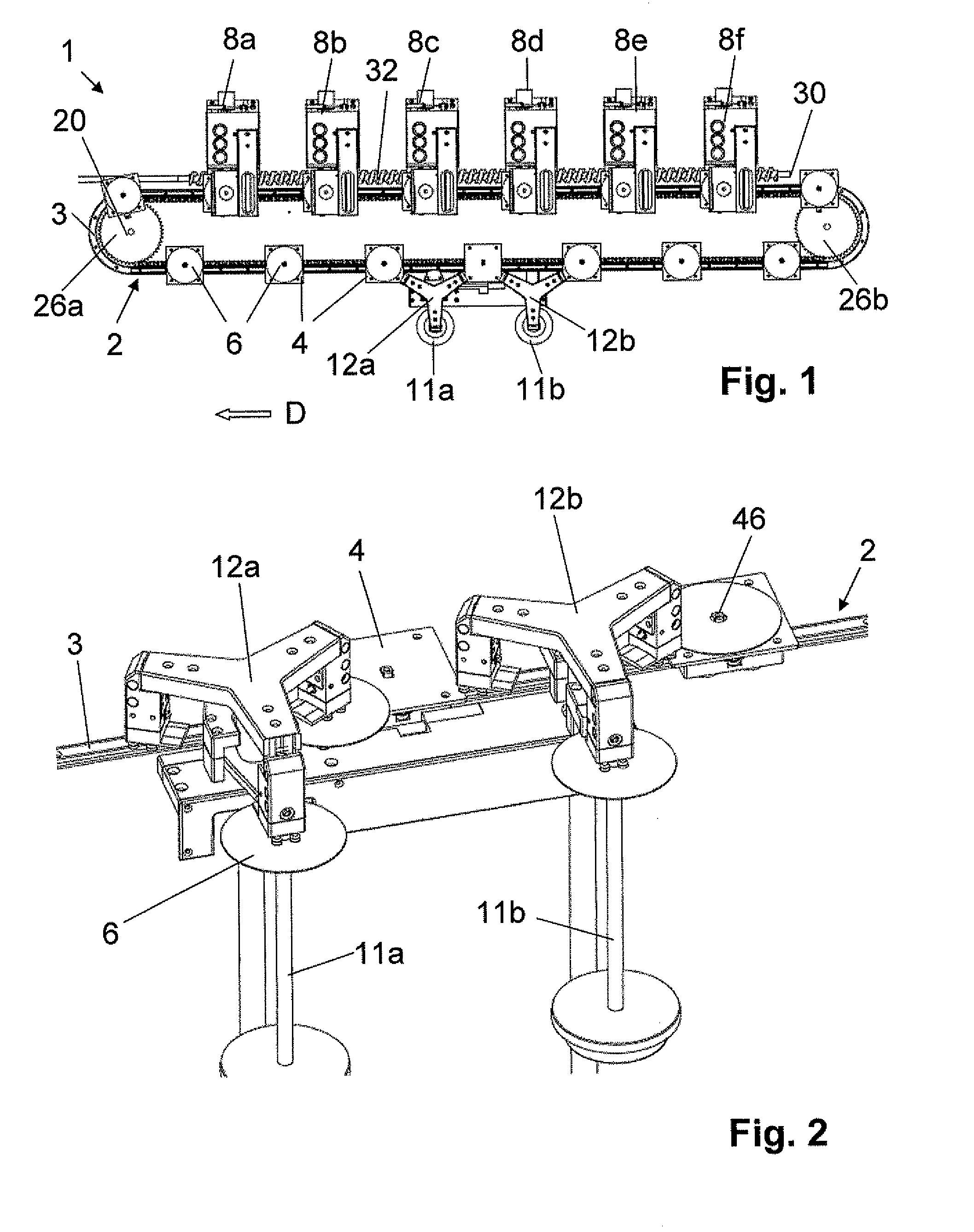 Device for treatment of articles comprising overlapping driving devices