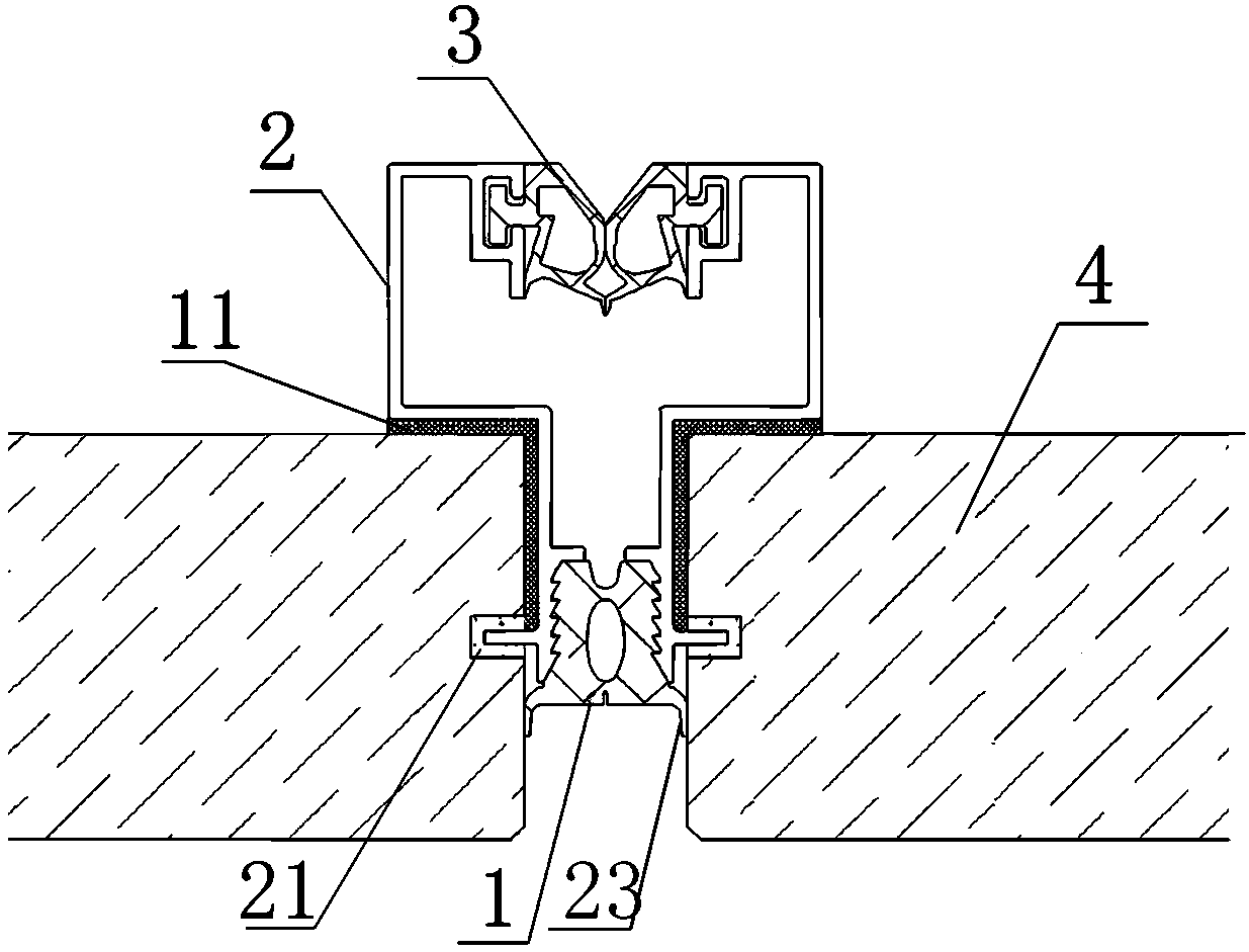 A slotted stone curtain wall sealing system, curtain wall system and construction method thereof