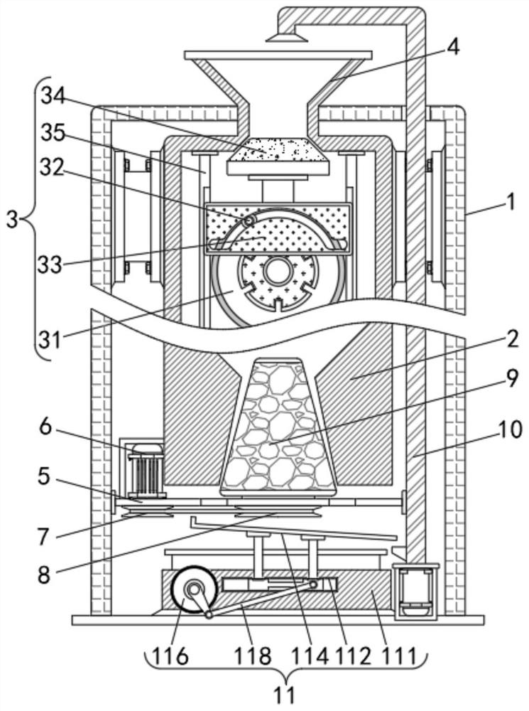 Grain grinding device capable of intermittently discharging and automatically screening