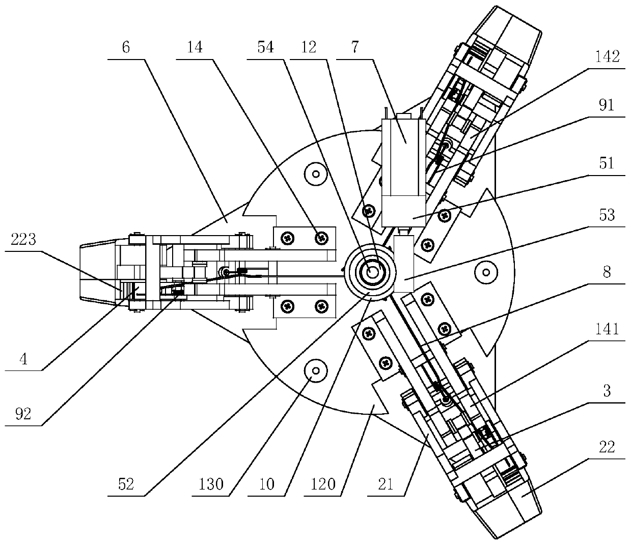 Flexible palm type self-adaptive and rapid grabbing robot hand device