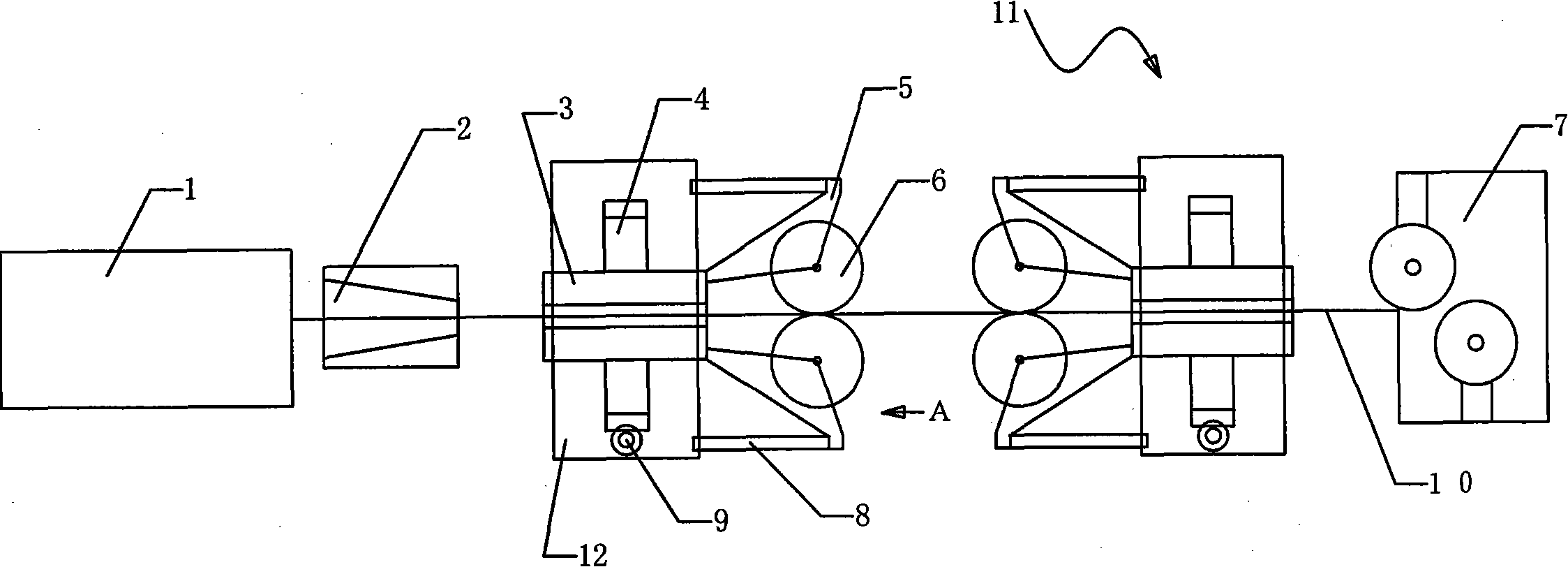 Compact strand die-drawing rolling production process and production equipment thereof