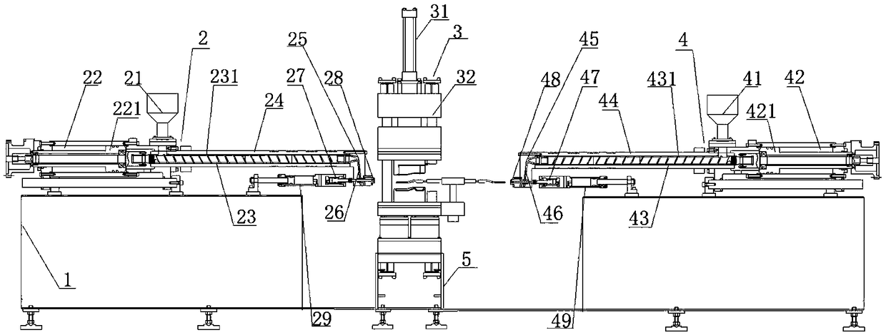 Rubber double-density double-injection product intra-mold foaming and sulfuration molding system and process