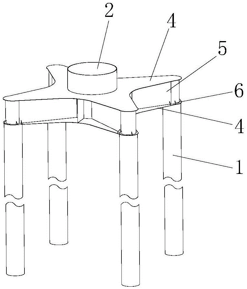 Offshore wind power generator set waterborne four-pile foundation