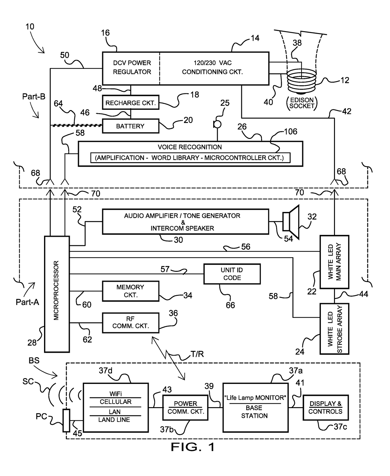 LED light bulb, lamp fixture with self-networking intercom, system and method therefore