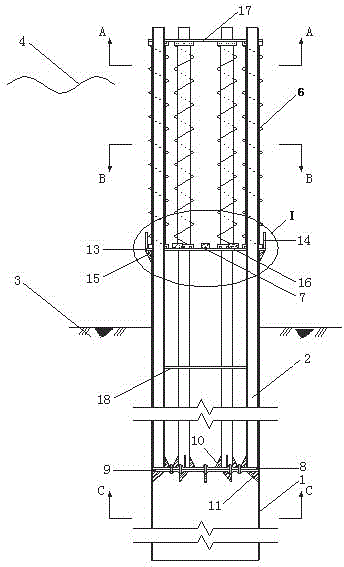 Combined steel pipe pile for reducing wave force and seawater corrosion