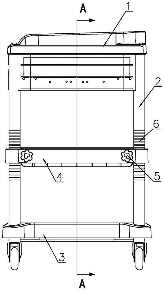 Medical trolley with adjustable middle layer