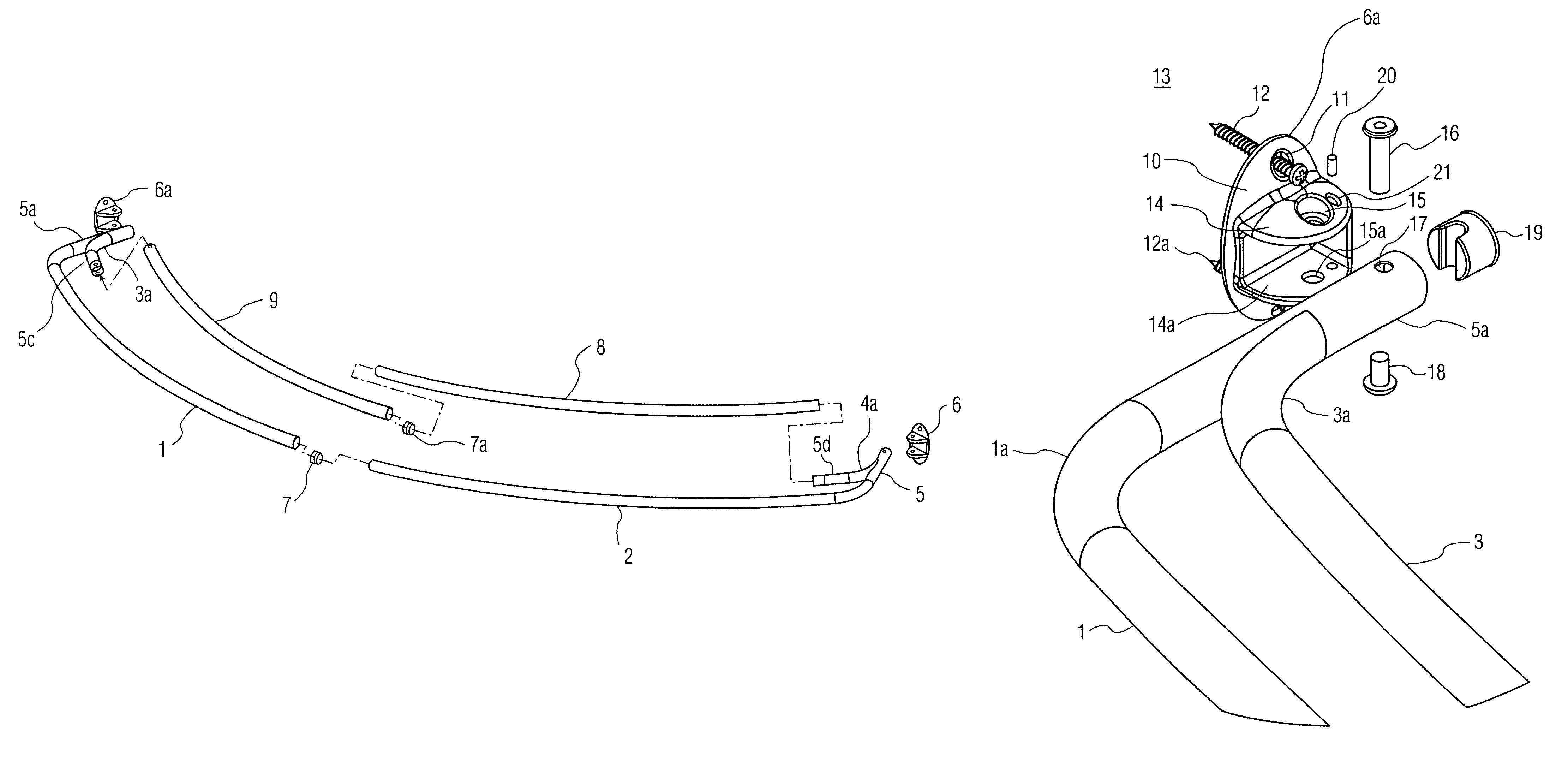 Adjustable curved double curtain rod shower assembly