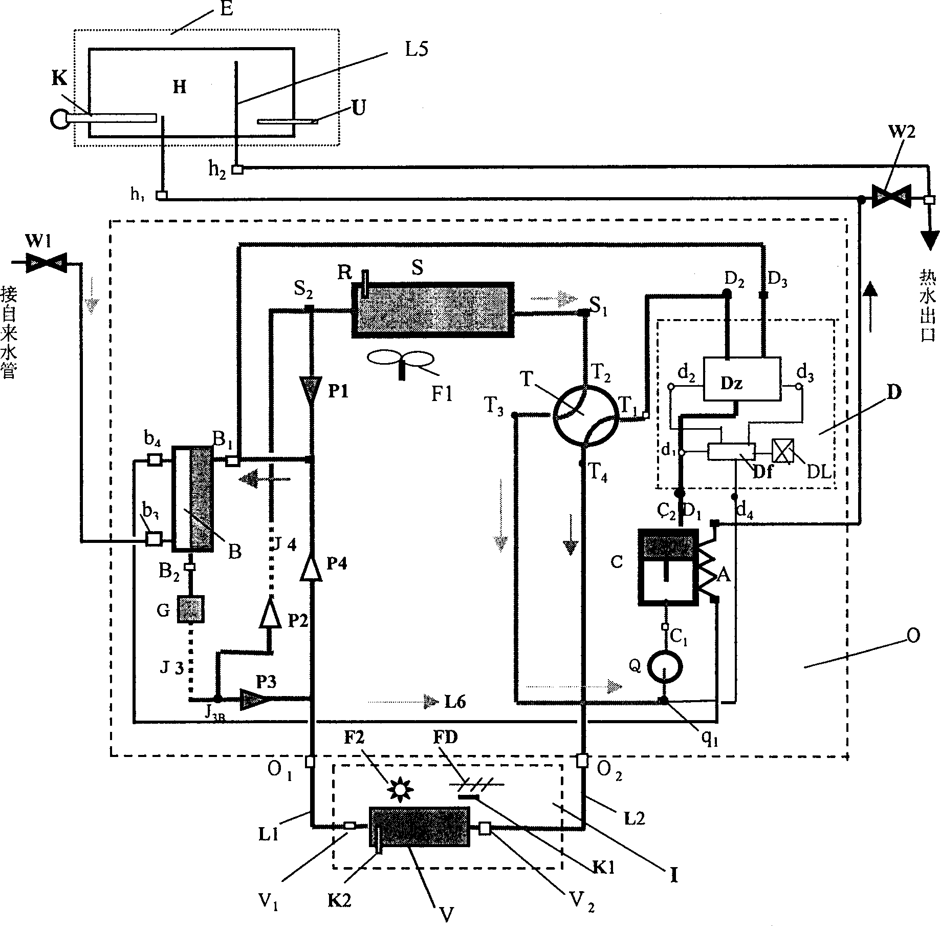 Energy-saving cold-heat air-conditioning, water-heating three-purpose machine capable of being used all gear round