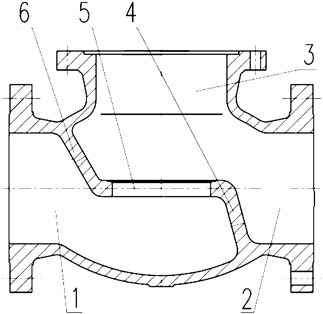 Stop valve body with partition structure