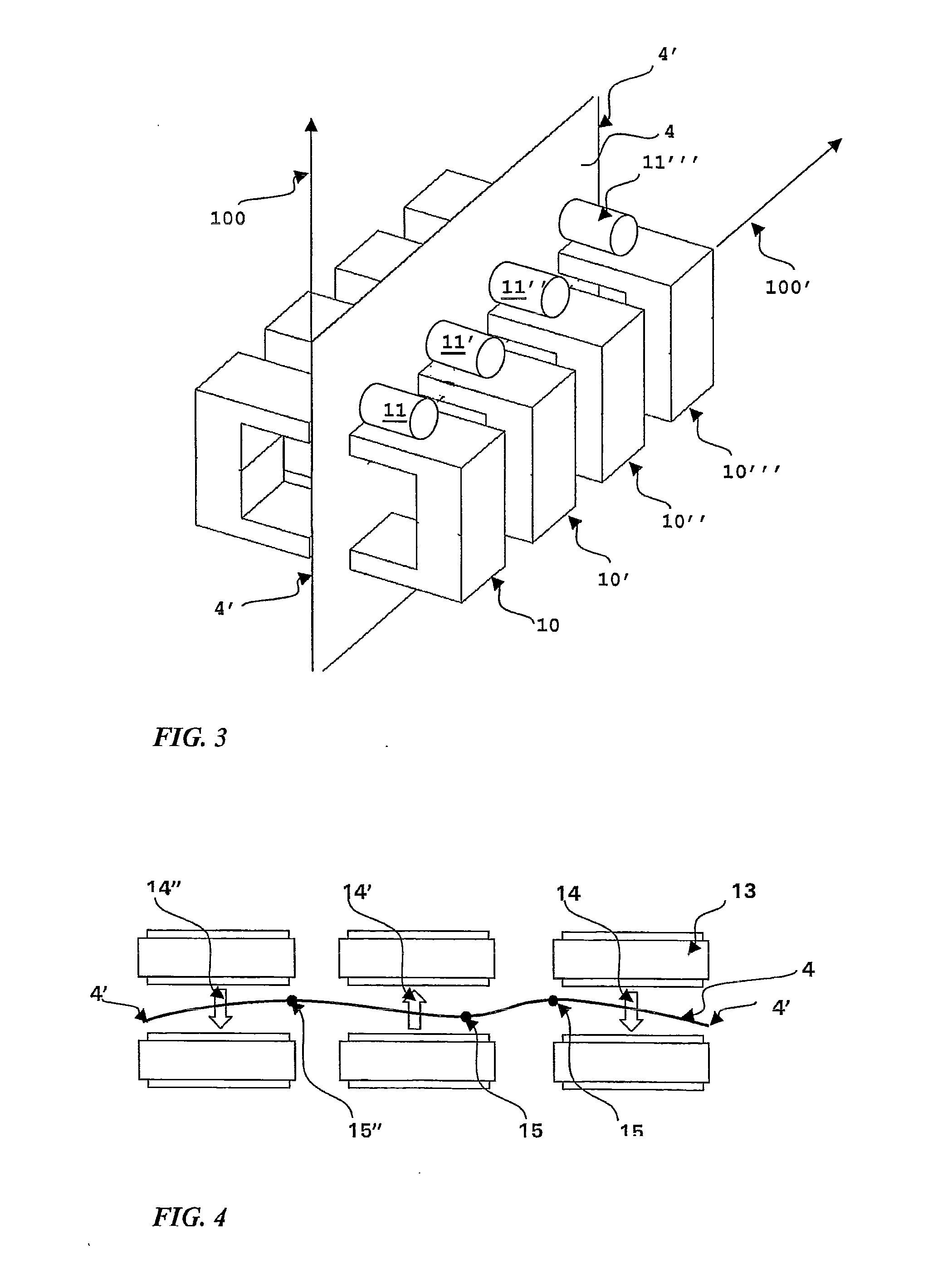 Electromagnetic device for stabilizing and reducing the deformation of a strip made of ferromagnetic material, and related process