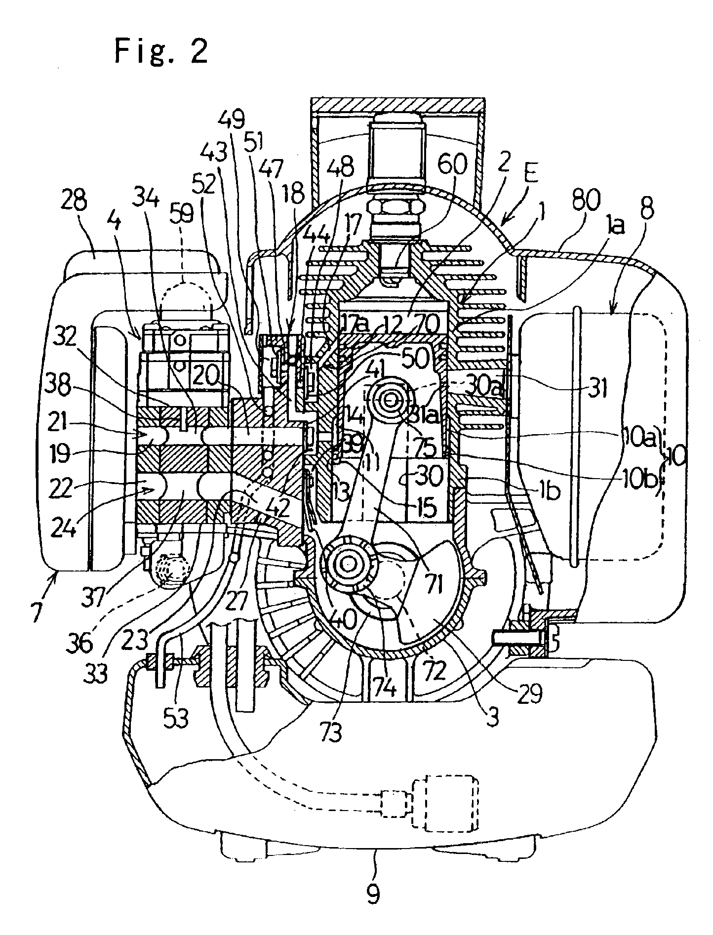 Two-cycle combustion engine having two-staged piston