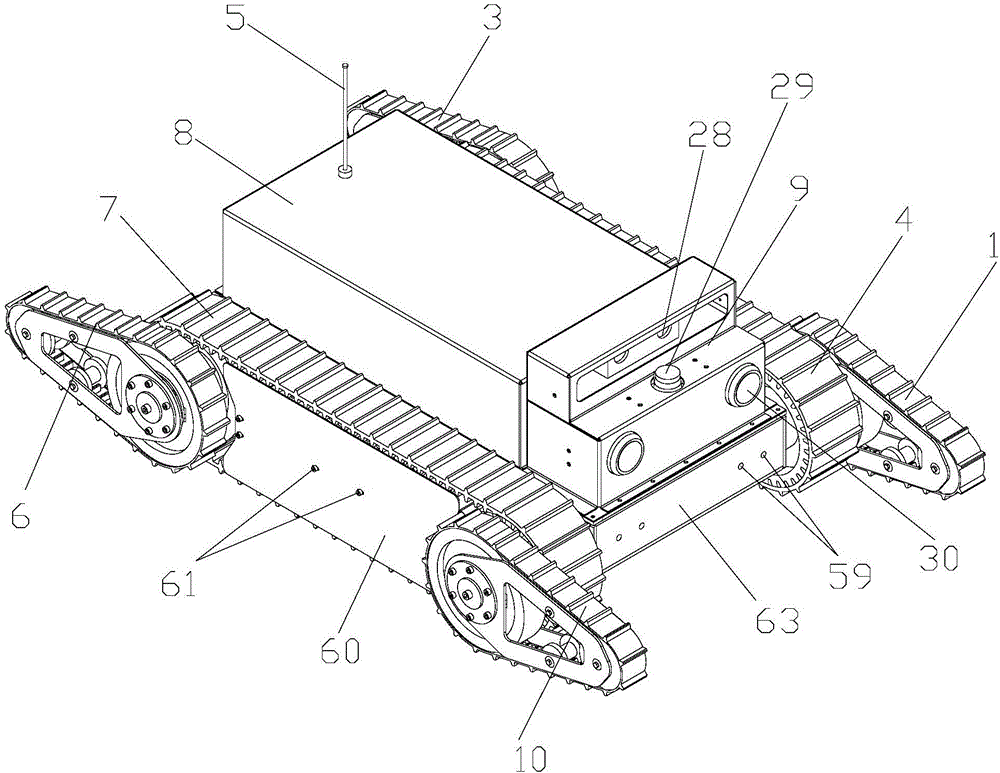 Six-caterpillar-band and four-swinging-arm rescue robot and automatic walking control method