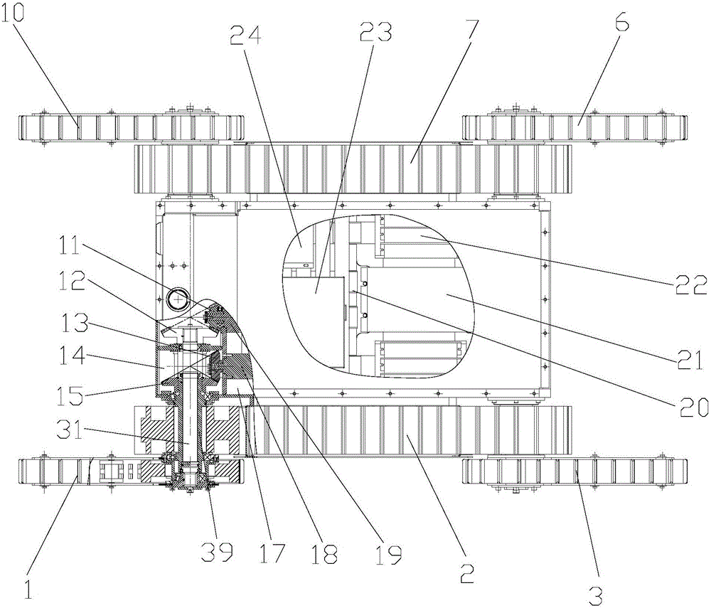 Six-caterpillar-band and four-swinging-arm rescue robot and automatic walking control method