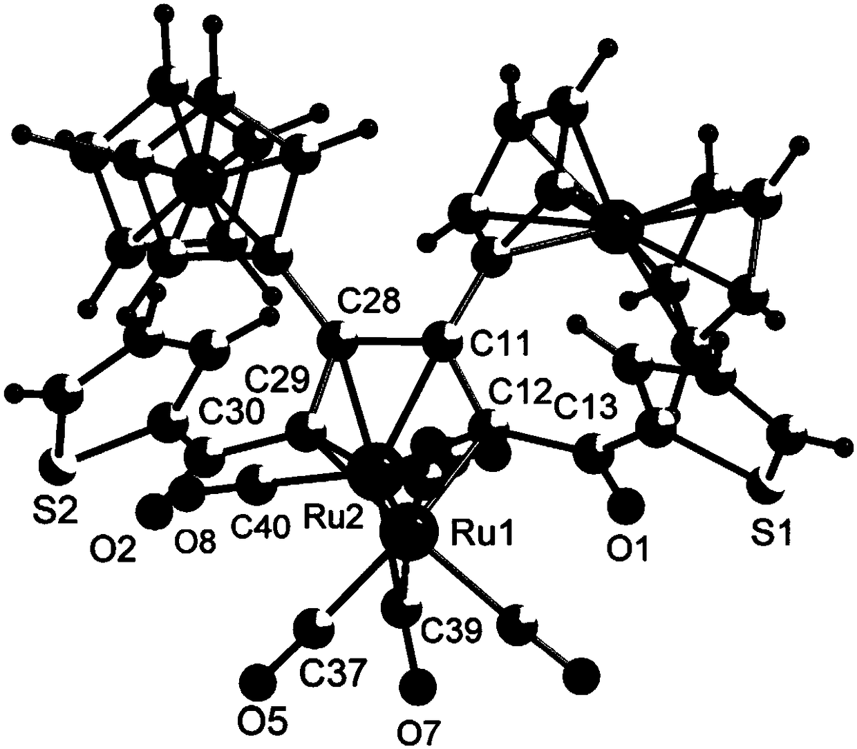 Ferrocenyl ruthenium metal cluster as well as preparation method and application thereof